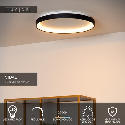 Lucide VIDAL - Lámpara de techo - Ø 48 cm - LED Regul. - 1x38W 2700K - Negro